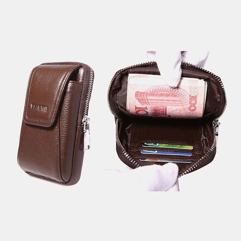 Męska Torba Z Prawdziwej Skóry Retro 6-calowa Torba Na Telefon Business Casual Belt Bag Torba Na Talię