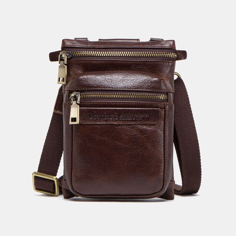 Męska Torba Z Prawdziwej Skóry Retro Casual Outdoor Multi-carry Phone Bag Crossbody Bag Torba Na Telefon 5.8 Cala