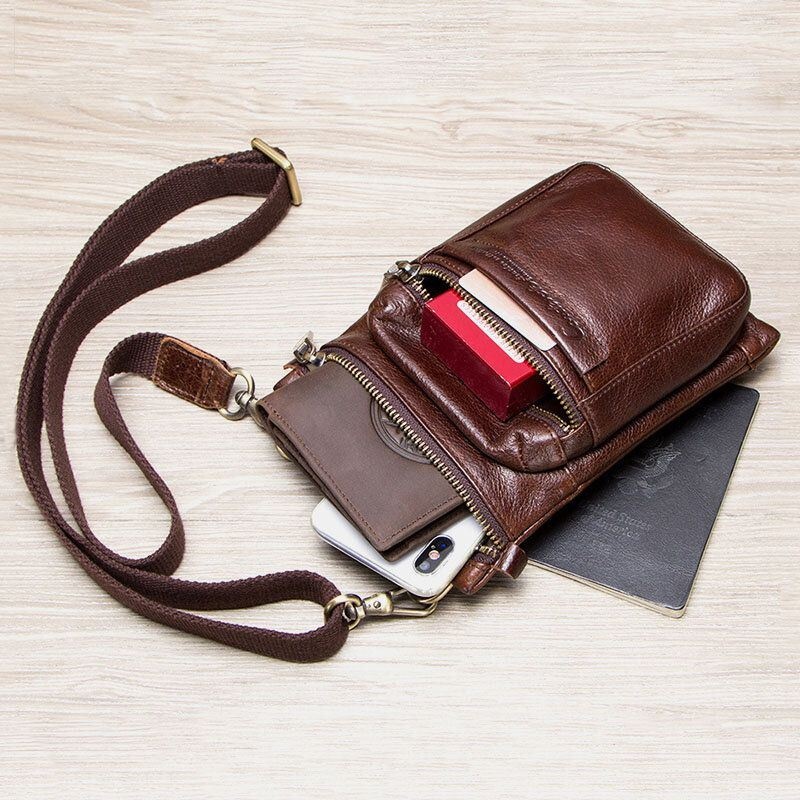 Męska Torba Z Prawdziwej Skóry Retro Casual Outdoor Multi-carry Phone Bag Crossbody Bag Torba Na Telefon 5.8 Cala