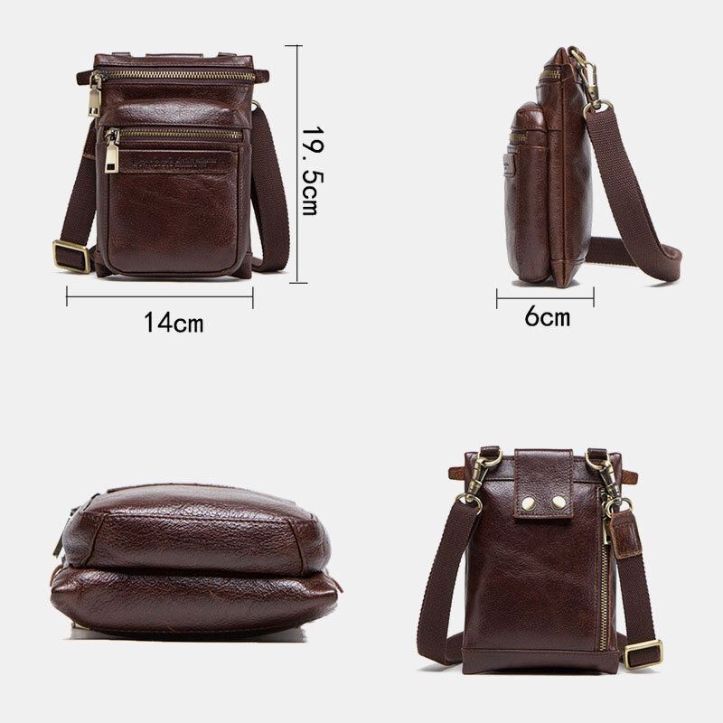 Męska Torba Z Prawdziwej Skóry Retro Casual Outdoor Multi-carry Phone Bag Crossbody Bag Torba Na Telefon 5.8 Cala