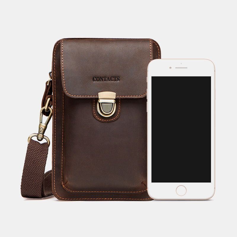 Męska Torba Z Prawdziwej Skóry Retro Casual Outdoor Multi-carry Phone Bag Crossbody Bag Torba Na Telefon 5.8 Cala