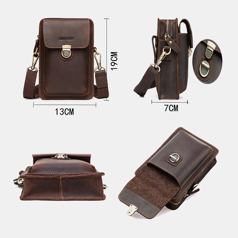 Męska Torba Z Prawdziwej Skóry Retro Casual Outdoor Multi-carry Phone Bag Crossbody Bag Torba Na Telefon 5.8 Cala