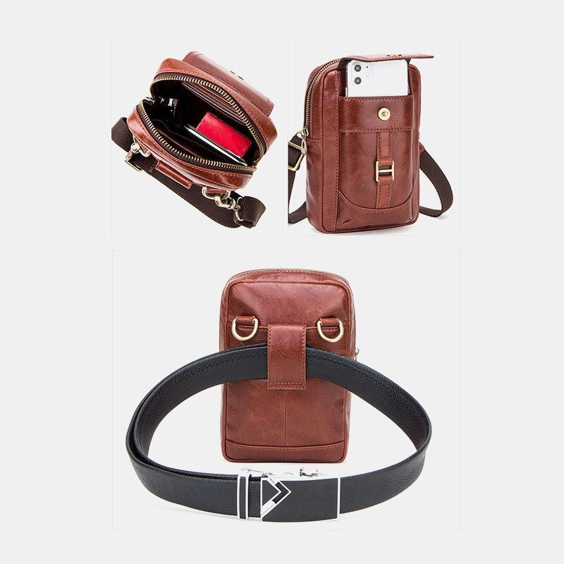 Męska Torba Z Prawdziwej Skóry W Stylu Retro 5.8 Cala Torba Na Telefon Multi-carry Crossbody Torba Na Talię