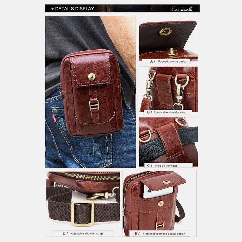 Męska Torba Z Prawdziwej Skóry W Stylu Retro 5.8 Cala Torba Na Telefon Multi-carry Crossbody Torba Na Talię