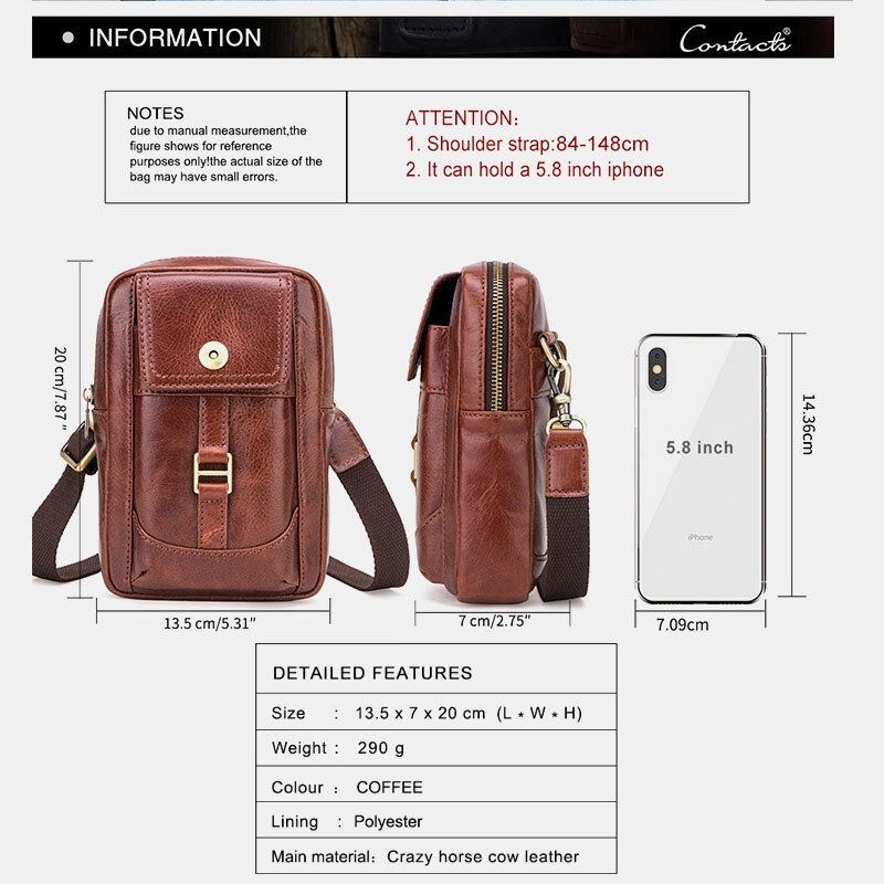 Męska Torba Z Prawdziwej Skóry W Stylu Retro 5.8 Cala Torba Na Telefon Multi-carry Crossbody Torba Na Talię