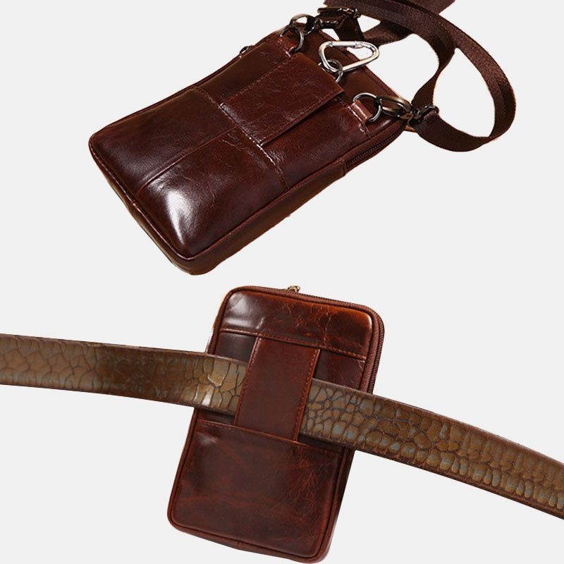 Męska Torba Z Prawdziwej Skóry W Stylu Retro Wielofunkcyjna 6-calowa Torba Na Telefon Crossbody Torba Na Talię