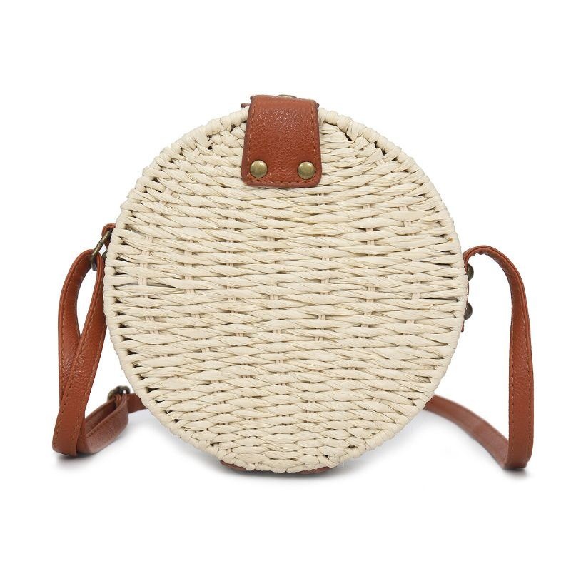 Damska Letnia Okrągła Torebka Na Ramię Ze Słomy W Stylu Vintage Tkana Torebka Plażowa Crossbody