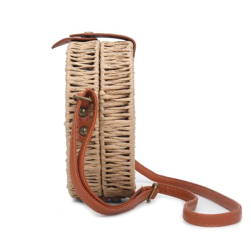 Damska Letnia Okrągła Torebka Na Ramię Ze Słomy W Stylu Vintage Tkana Torebka Plażowa Crossbody