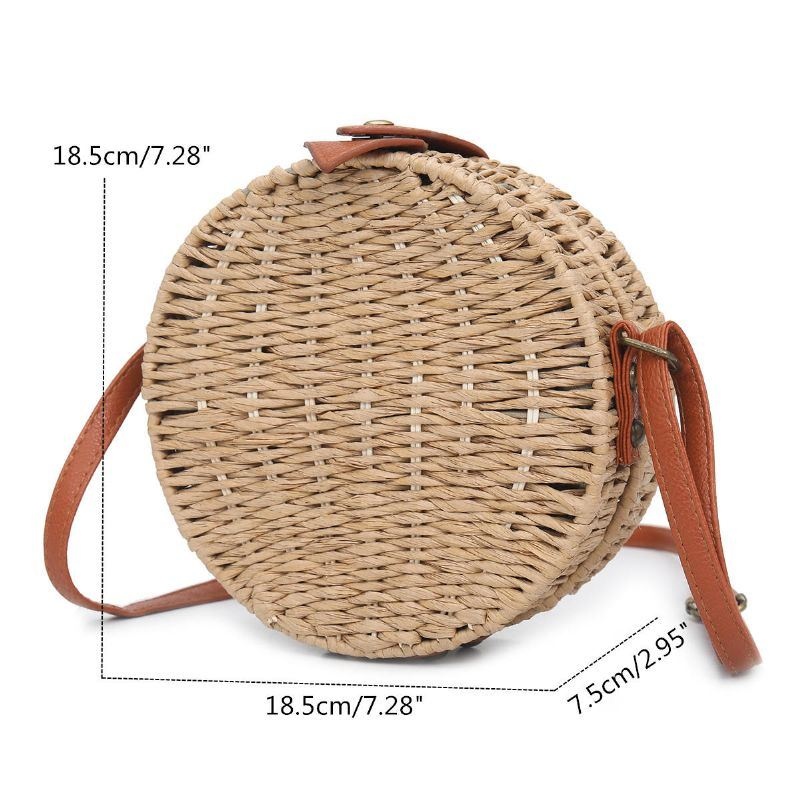 Damska Letnia Okrągła Torebka Na Ramię Ze Słomy W Stylu Vintage Tkana Torebka Plażowa Crossbody