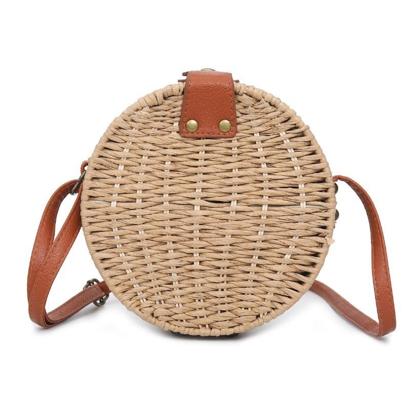 Damska Letnia Okrągła Torebka Na Ramię Ze Słomy W Stylu Vintage Tkana Torebka Plażowa Crossbody