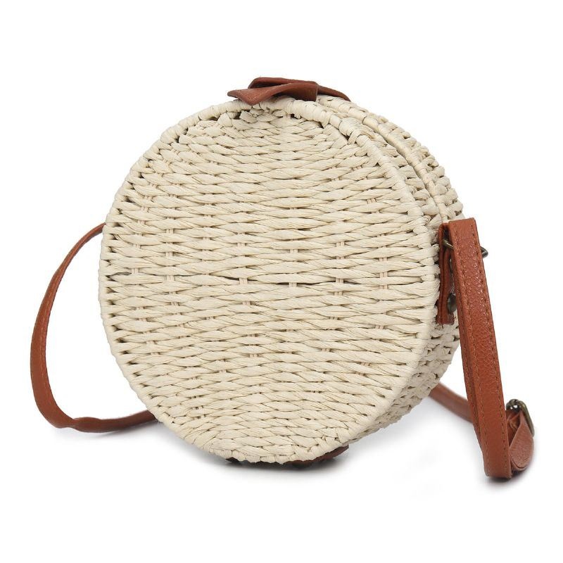 Damska Letnia Okrągła Torebka Na Ramię Ze Słomy W Stylu Vintage Tkana Torebka Plażowa Crossbody