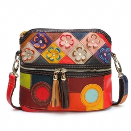 Damska Skórzana Torebka Crossbody W Kwiaty W Stylu Vintage