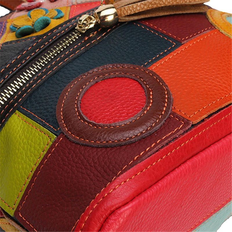 Damska Skórzana Torebka Crossbody W Kwiaty W Stylu Vintage