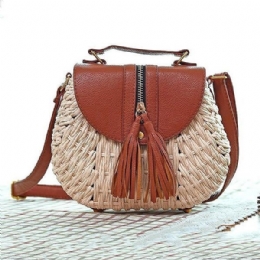 Damskie Torby Podróżne Ze Słomy Na Plażę Tassel Patchwork Crossbody Bag