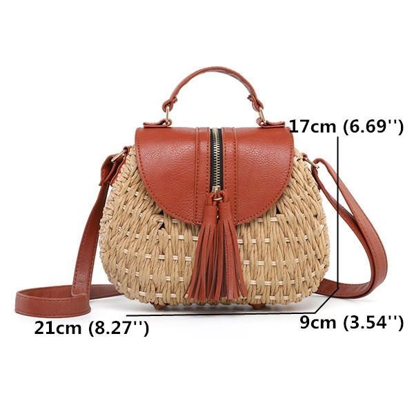 Damskie Torby Podróżne Ze Słomy Na Plażę Tassel Patchwork Crossbody Bag