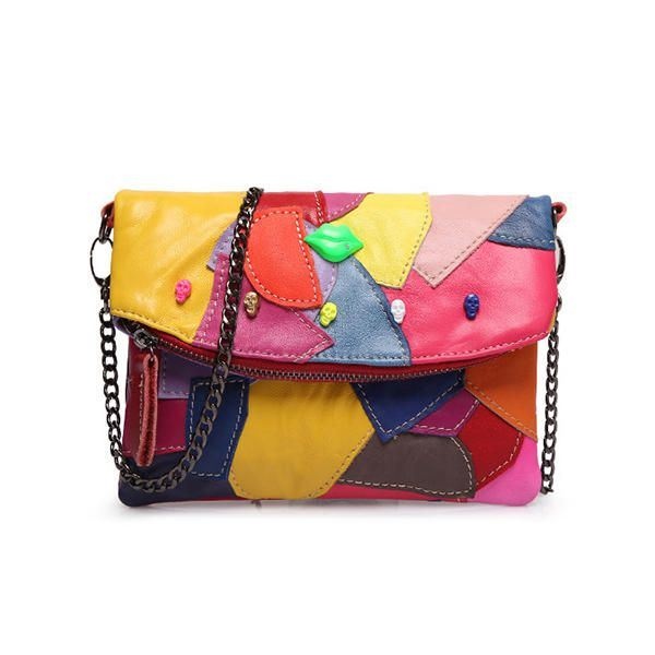 Damskie Torebki Crossbody Z Prawdziwej Skóry Patchworkowe Szwy