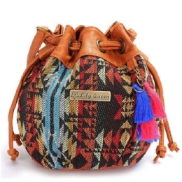 Kobiety Bohemia Płócienne Torby Wiaderkowe Torby Ze Sznurkiem Crossbody Torby Na Ramię