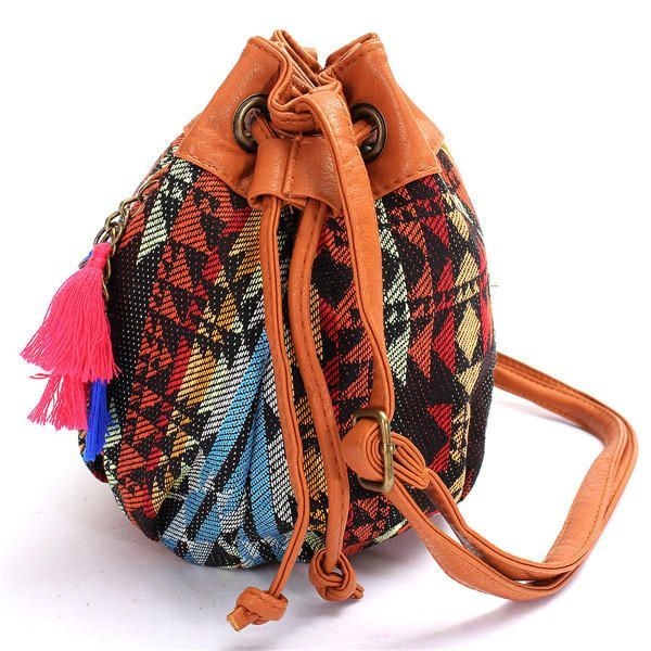 Kobiety Bohemia Płócienne Torby Wiaderkowe Torby Ze Sznurkiem Crossbody Torby Na Ramię