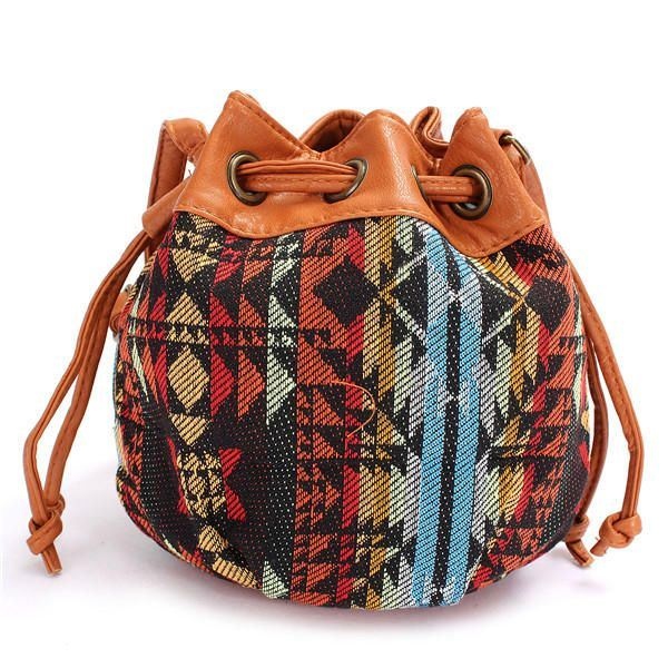 Kobiety Bohemia Płócienne Torby Wiaderkowe Torby Ze Sznurkiem Crossbody Torby Na Ramię