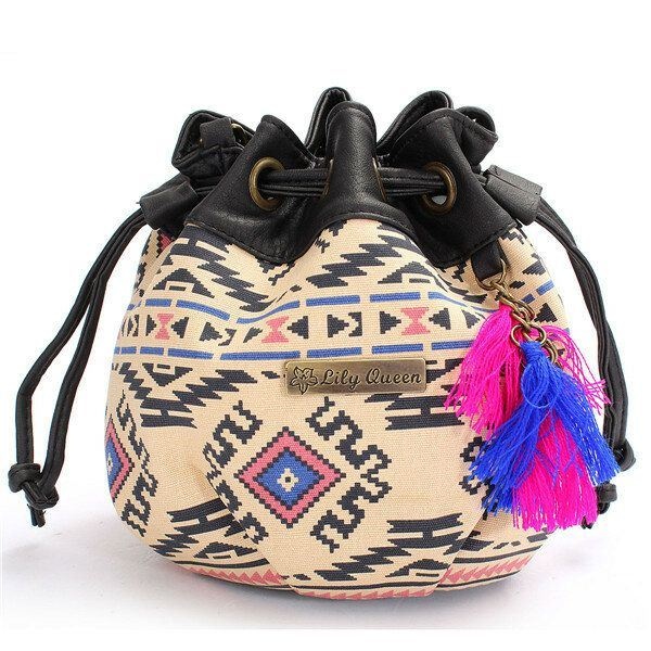 Kobiety Bohemia Płócienne Torby Wiaderkowe Torby Ze Sznurkiem Crossbody Torby Na Ramię