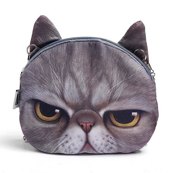 Kobiety Cute Cartoon Cat Head Pattern Torba Na Ramię Łańcuch Cross Body Bag