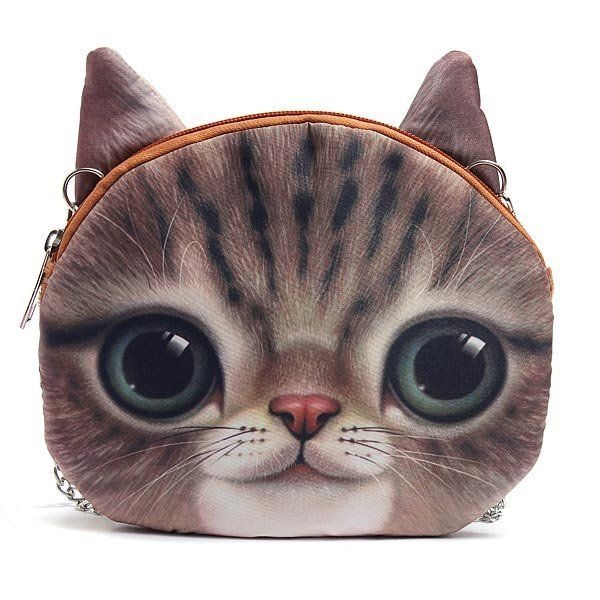 Kobiety Cute Cartoon Cat Head Pattern Torba Na Ramię Łańcuch Cross Body Bag