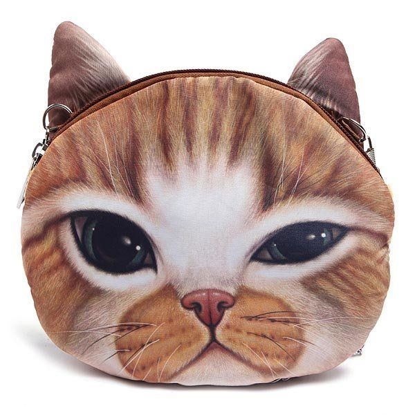 Kobiety Cute Cartoon Cat Head Pattern Torba Na Ramię Łańcuch Cross Body Bag