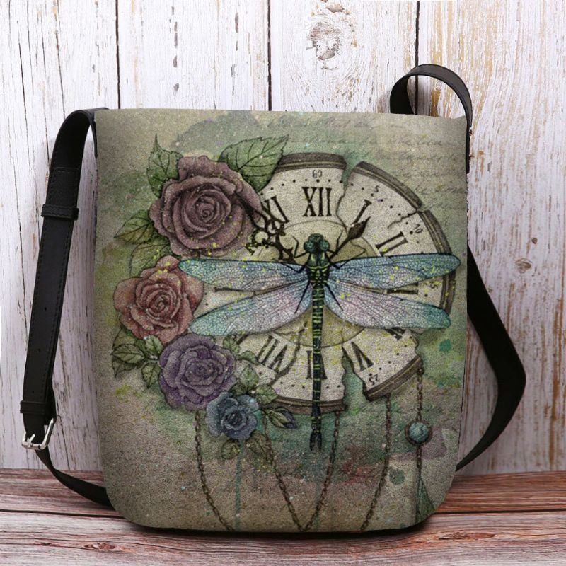 Kobiety CZuły Się Na Co Dzień W Stylu Vintage 3d Dragonfly Flower Print Pattern Crossbody Bag Torba Na Ramię