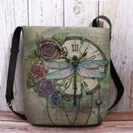 Kobiety CZuły Się Na Co Dzień W Stylu Vintage 3d Dragonfly Flower Print Pattern Crossbody Bag Torba Na Ramię