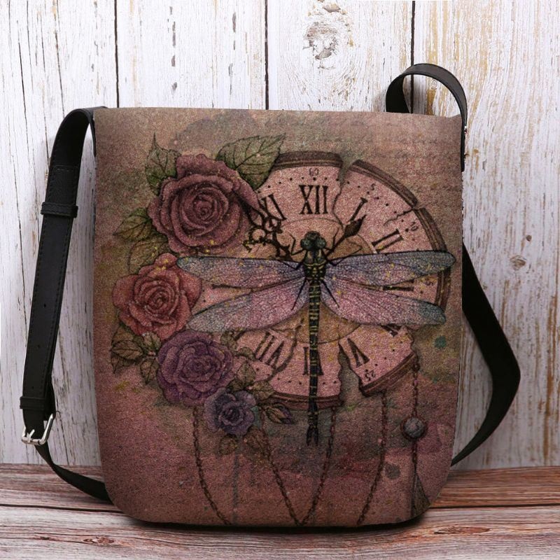 Kobiety CZuły Się Na Co Dzień W Stylu Vintage 3d Dragonfly Flower Print Pattern Crossbody Bag Torba Na Ramię