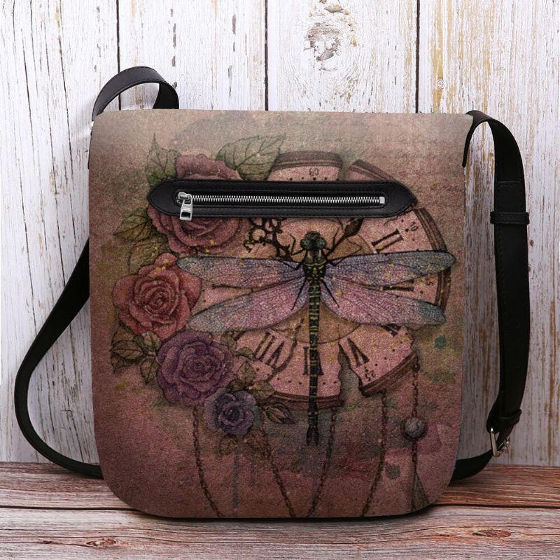 Kobiety CZuły Się Na Co Dzień W Stylu Vintage 3d Dragonfly Flower Print Pattern Crossbody Bag Torba Na Ramię