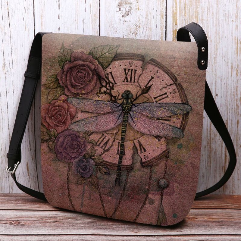 Kobiety CZuły Się Na Co Dzień W Stylu Vintage 3d Dragonfly Flower Print Pattern Crossbody Bag Torba Na Ramię