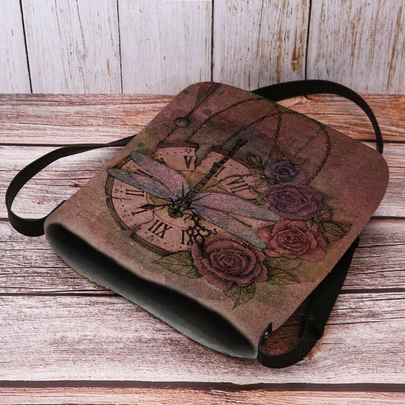 Kobiety CZuły Się Na Co Dzień W Stylu Vintage 3d Dragonfly Flower Print Pattern Crossbody Bag Torba Na Ramię