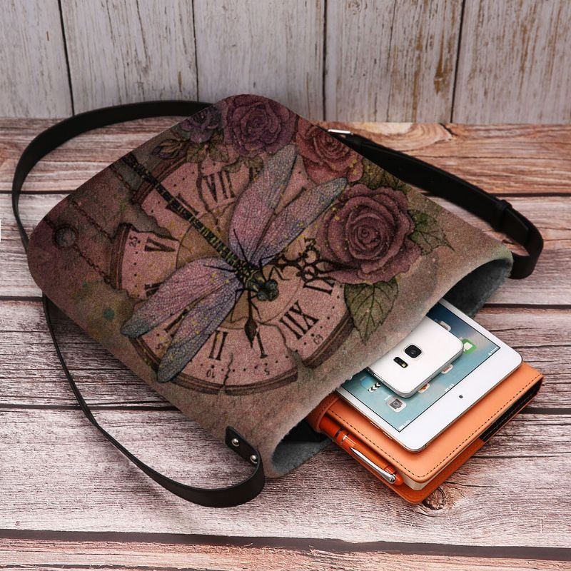 Kobiety CZuły Się Na Co Dzień W Stylu Vintage 3d Dragonfly Flower Print Pattern Crossbody Bag Torba Na Ramię