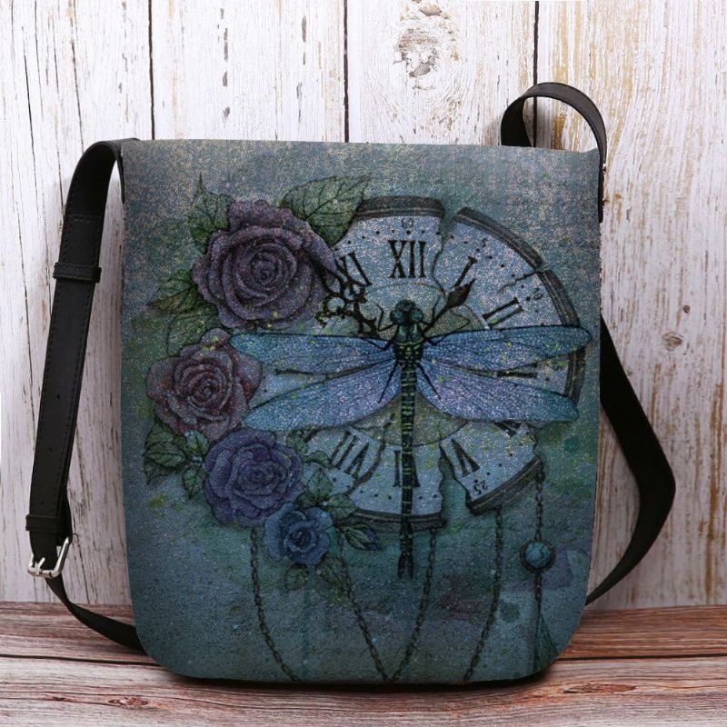 Kobiety CZuły Się Na Co Dzień W Stylu Vintage 3d Dragonfly Flower Print Pattern Crossbody Bag Torba Na Ramię