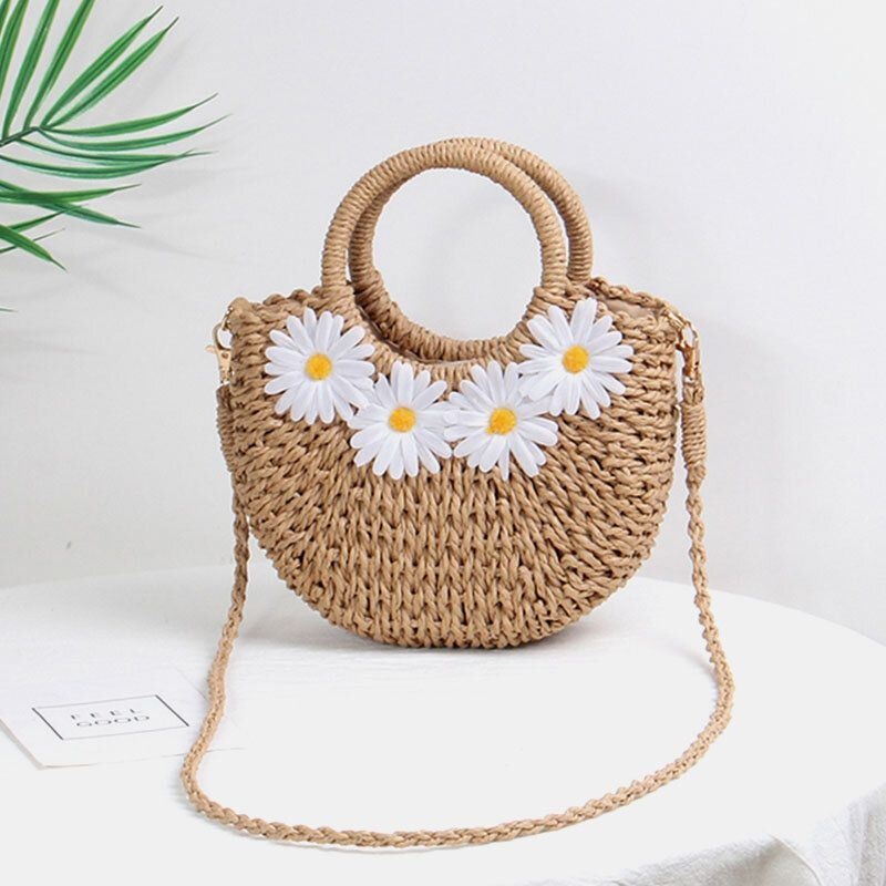 Kobiety Daisy Travel Summer Beach Torebka Ze Słomy Torba Na Ramię Crossbody