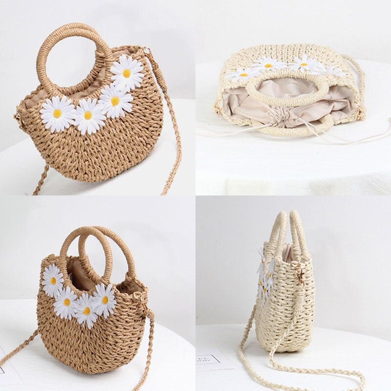 Kobiety Daisy Travel Summer Beach Torebka Ze Słomy Torba Na Ramię Crossbody