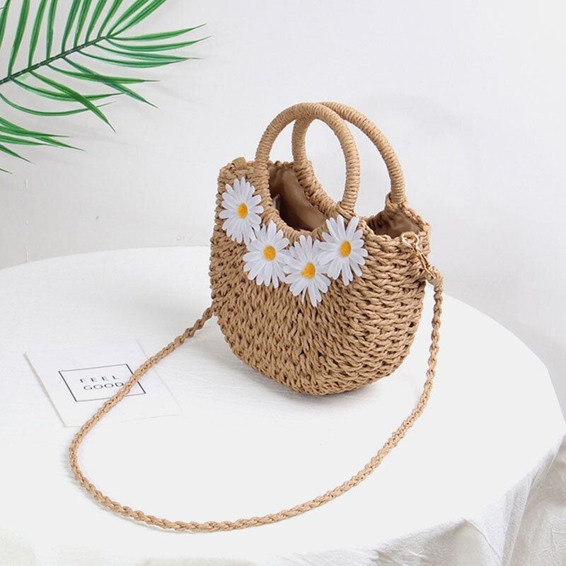 Kobiety Daisy Travel Summer Beach Torebka Ze Słomy Torba Na Ramię Crossbody