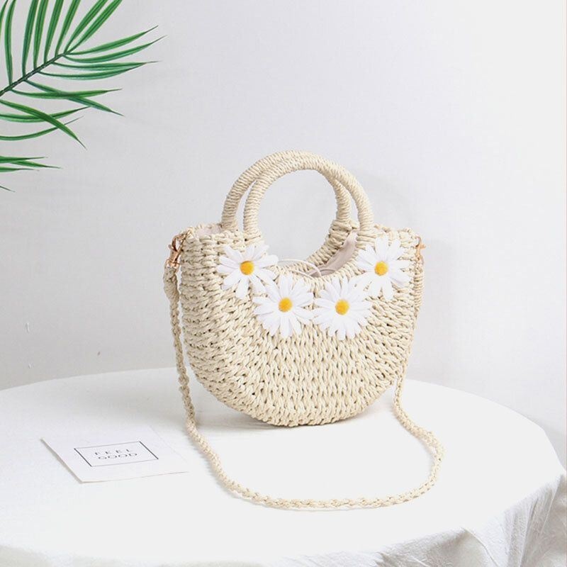 Kobiety Daisy Travel Summer Beach Torebka Ze Słomy Torba Na Ramię Crossbody