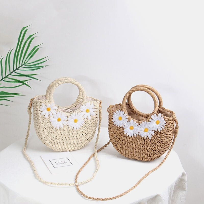 Kobiety Daisy Travel Summer Beach Torebka Ze Słomy Torba Na Ramię Crossbody