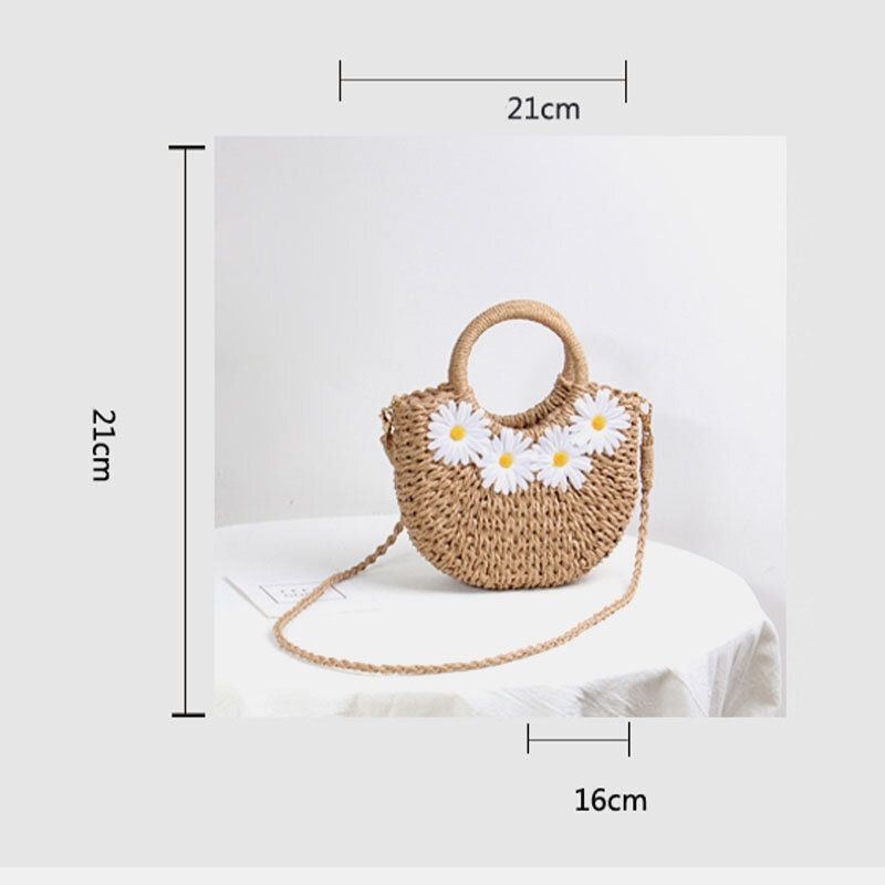 Kobiety Daisy Travel Summer Beach Torebka Ze Słomy Torba Na Ramię Crossbody