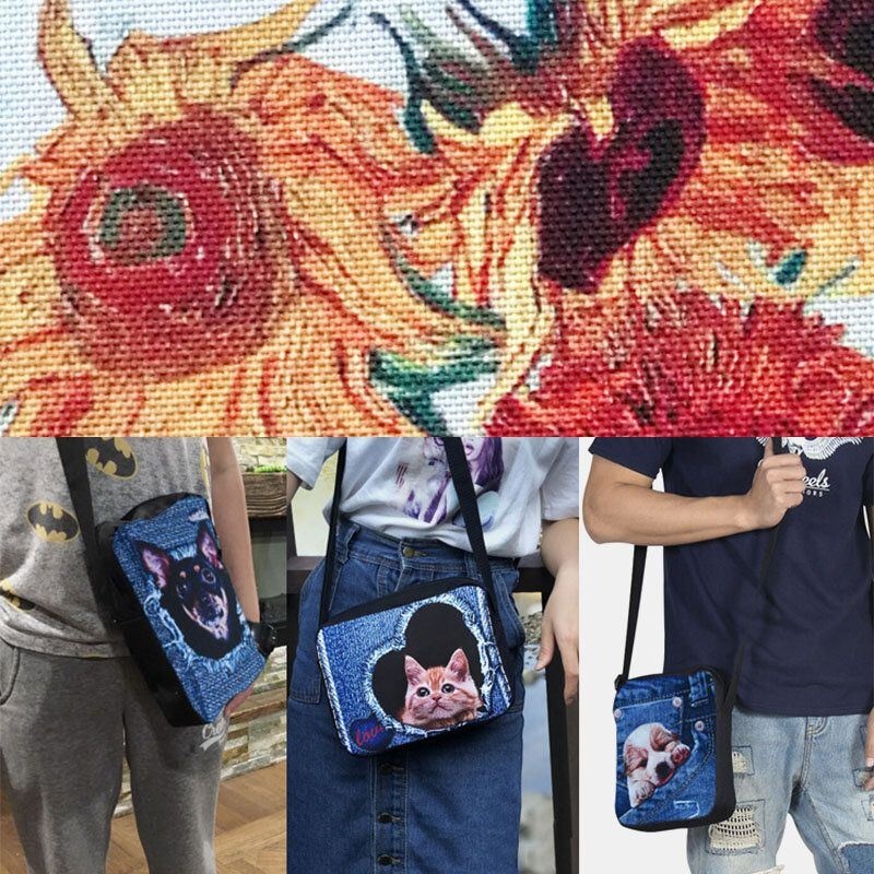 Kobiety Denim 3d Trójwymiarowy Zwierzę Kreatywny Kreskówka Ładny Nadruk Kot Codzienna Torba Na Telefon Saszetka Na Talię Torba Crossbody