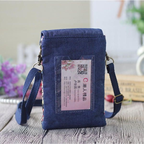 Kobiety Denim Trzy Przekładki Kwiatowy Nadruk Mini Torby Na Ramię Koronkowe Torby Crossbody 6.0 Cala Torba Na Telefon