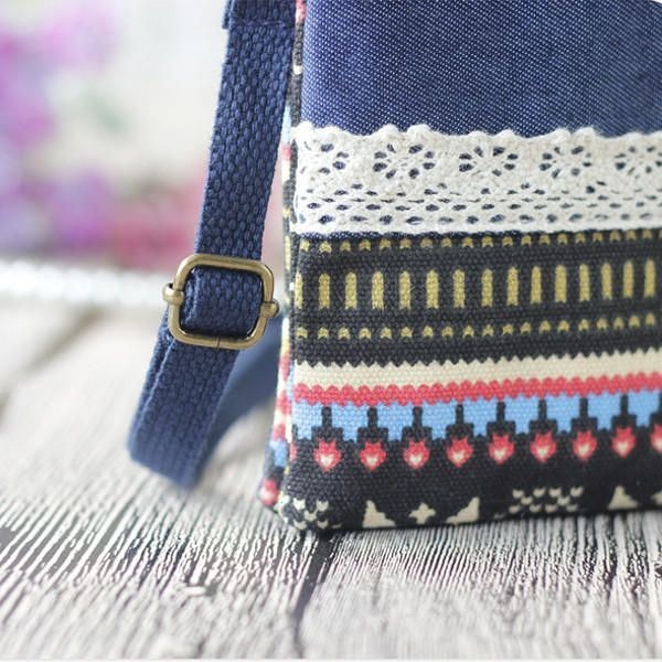 Kobiety Denim Trzy Przekładki Kwiatowy Nadruk Mini Torby Na Ramię Koronkowe Torby Crossbody 6.0 Cala Torba Na Telefon