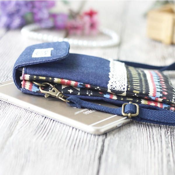 Kobiety Denim Trzy Przekładki Kwiatowy Nadruk Mini Torby Na Ramię Koronkowe Torby Crossbody 6.0 Cala Torba Na Telefon