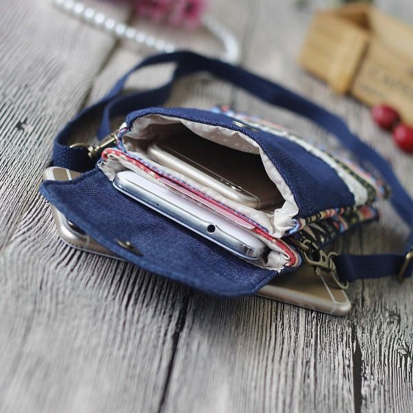 Kobiety Denim Trzy Przekładki Kwiatowy Nadruk Mini Torby Na Ramię Koronkowe Torby Crossbody 6.0 Cala Torba Na Telefon