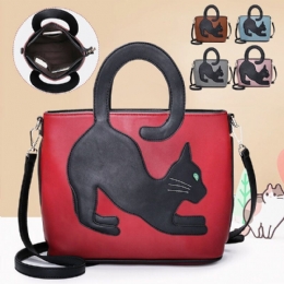 Kobiety Faux Leather Cute Cat Pattern Casual Torebka Crossbody Bag