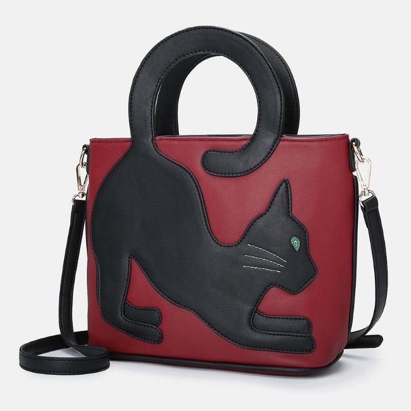 Kobiety Faux Leather Cute Cat Pattern Casual Torebka Crossbody Bag