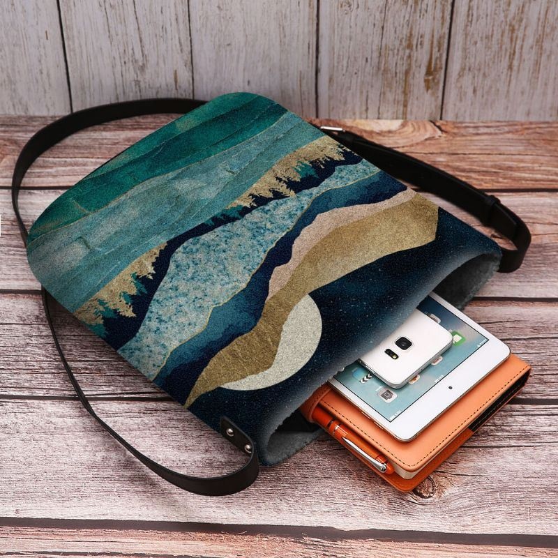 Kobiety Felt Mountain Treetop Krajobraz Print Bag Torba Crossbody Torba Na Ramię