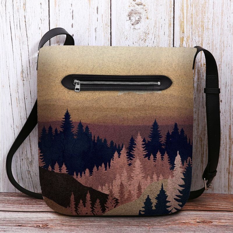 Kobiety Filcowe Damskie Mountain Treetop Print Wzór Multi-carry Osobowość Torba Na Ramię Torba Crossbody